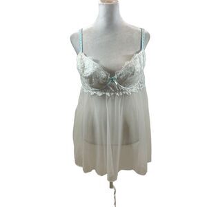 The‎ Escante Collection Brand White and Blue Lace Babydoll Sheer Nightgown